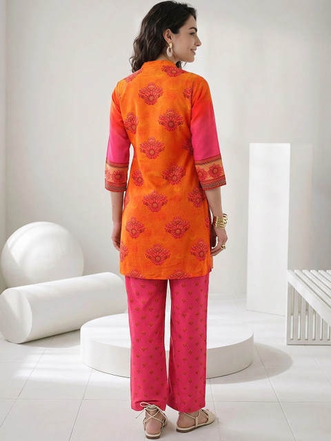 Libas Women Floral Printed Regular Silk Chiffon Kurta with Palazzos - Image 2