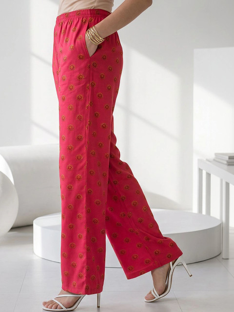 Libas Women Floral Printed Regular Silk Chiffon Kurta with Palazzos - Image 3