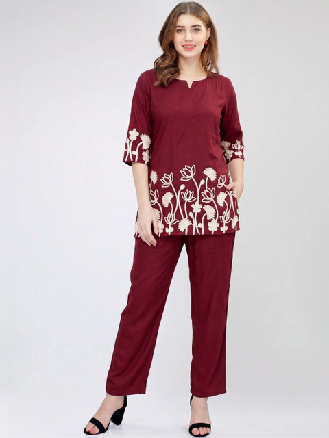 P Three Pluse Embroidered Top with Trousers