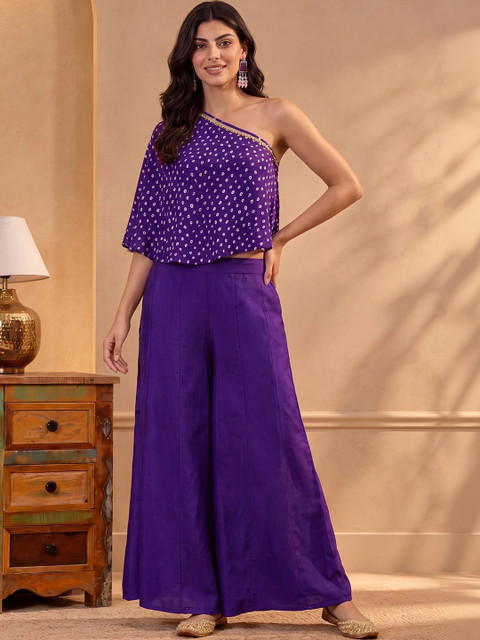 Vbuyz Lace Detail Printed Top with Palazzos