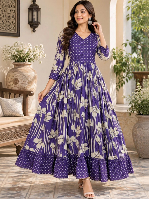 RANGEELO JAIPUR Floral Print Maternity A-Line Maxi Dress