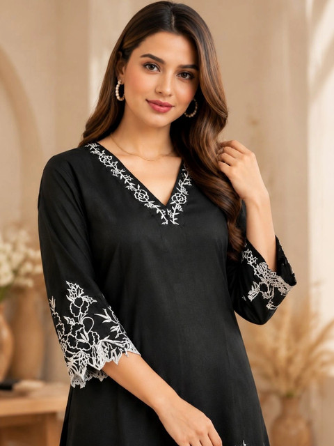 KIVOZ Schiffli Cotton Embroidered Tunic with Trousers - Image 2