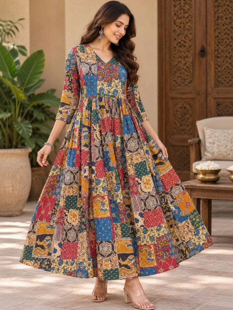 RANGEELO JAIPUR Ethnic Motifs Print Maternity Maxi Dress