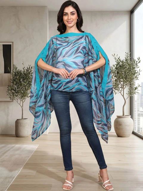 KALINI Print Kimono Sleeve Georgette Kaftan Maxi Dress