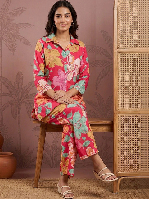 Sangria Indie Florals Printed Top with Palazzos - Image 3