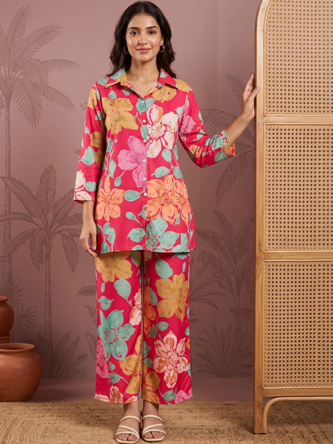 Sangria Indie Florals Printed Top with Palazzos