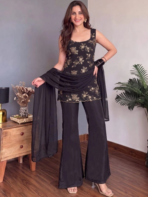 Teegital Women Ethnic Motifs Embroidered Regular Sequinned Kurta with Palazzos & With Dupatta