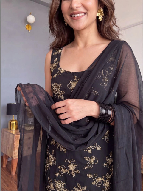 Teegital Women Ethnic Motifs Embroidered Regular Sequinned Kurta with Palazzos & With Dupatta - Image 5