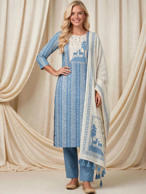 WaCraz Printed Pure Cotton Semi-Stitched Dress Material - Image 5