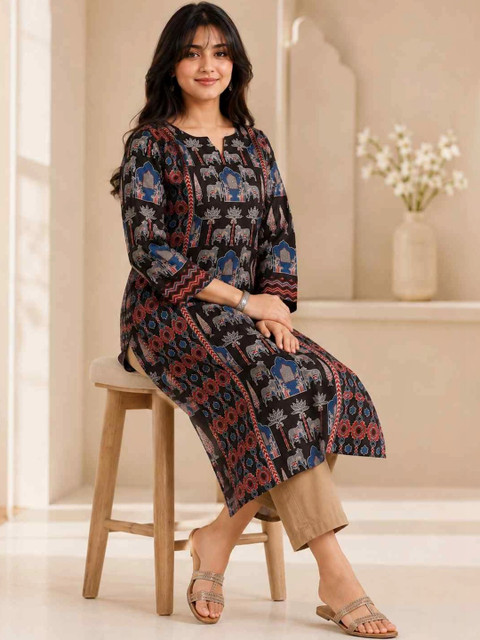 KALINI Women Ethnic Motifs Printed Indie Prints Kurta - Image 4