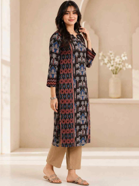KALINI Women Ethnic Motifs Printed Indie Prints Kurta - Image 3