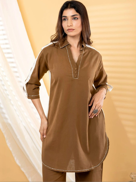 Readiprint Cotton Solid Tunic with Palazzos - Image 2