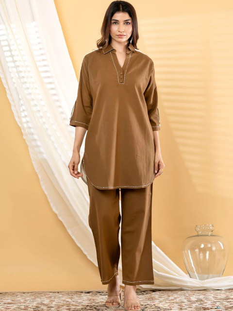 Readiprint Cotton Solid Tunic with Palazzos