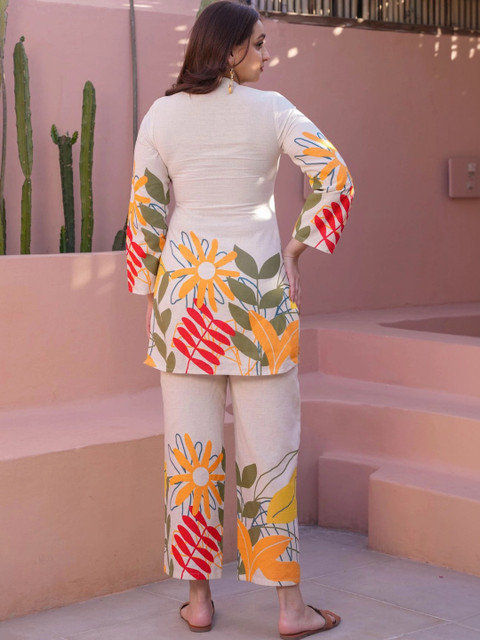 CORSICA Floral Linen Printed Tunic with Palazzos - Image 2
