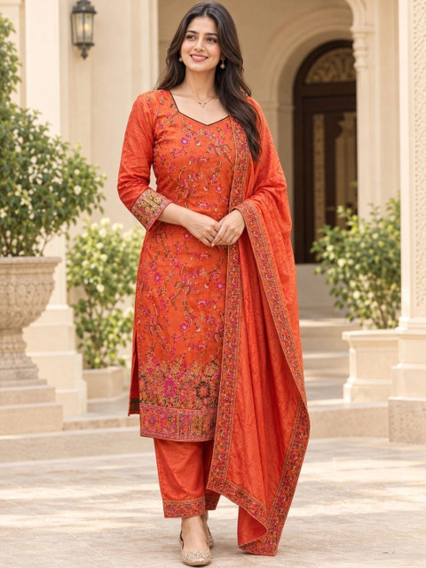 KALINI Women Floral Printed Regular Phulkari Kurta with Trousers & With Dupatta - Image 5