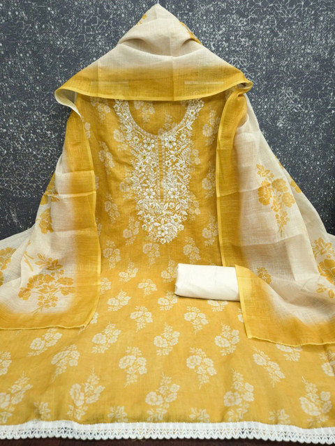 Dhaaga Ghar Embroidered Linen Unstitched Dress Material - Image 3