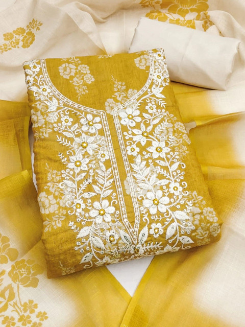 Dhaaga Ghar Embroidered Linen Unstitched Dress Material