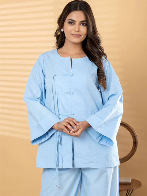 Readiprint Cotton Solid Tunic with Palazzos - Image 2