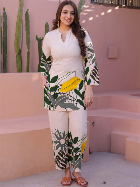 Sugathari Floral Linen Printed Tunic with Palazzos