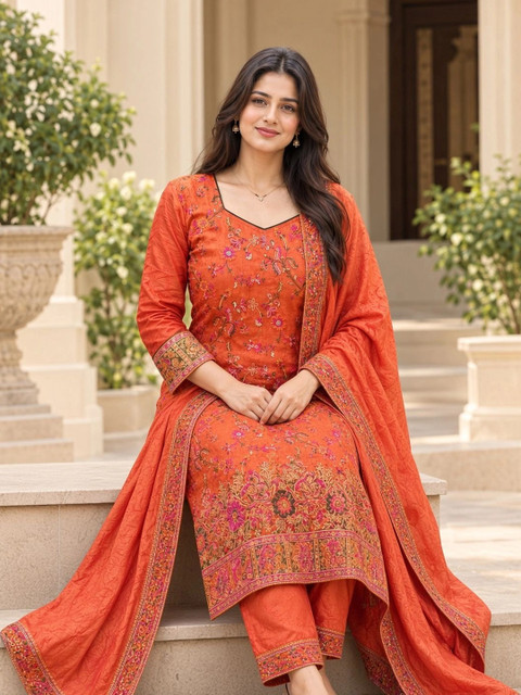 KALINI Women Floral Printed Regular Phulkari Kurta with Trousers & With Dupatta - Image 6