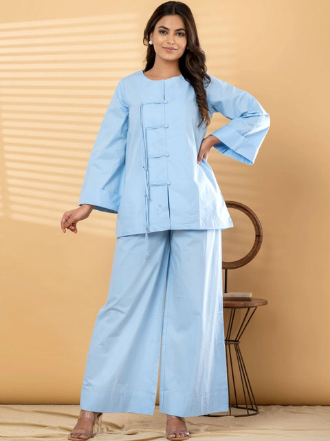 Readiprint Cotton Solid Tunic with Palazzos