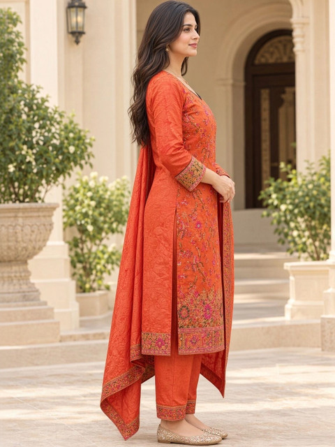 KALINI Women Floral Printed Regular Phulkari Kurta with Trousers & With Dupatta - Image 4