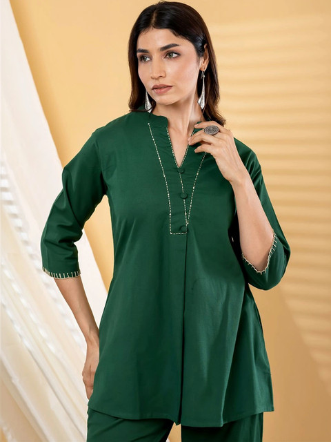 Readiprint Cotton Solid Tunic with Palazzos - Image 2