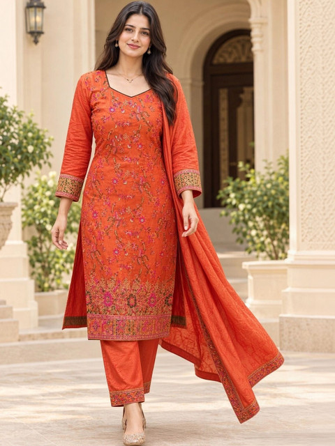 KALINI Women Floral Printed Regular Phulkari Kurta with Trousers & With Dupatta - Image 7