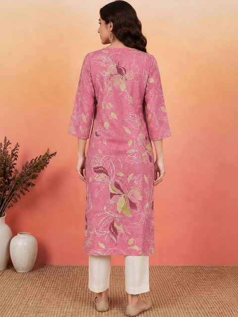 KALINI Women Floral Printed Thread Work Floral Kurta - Image 4