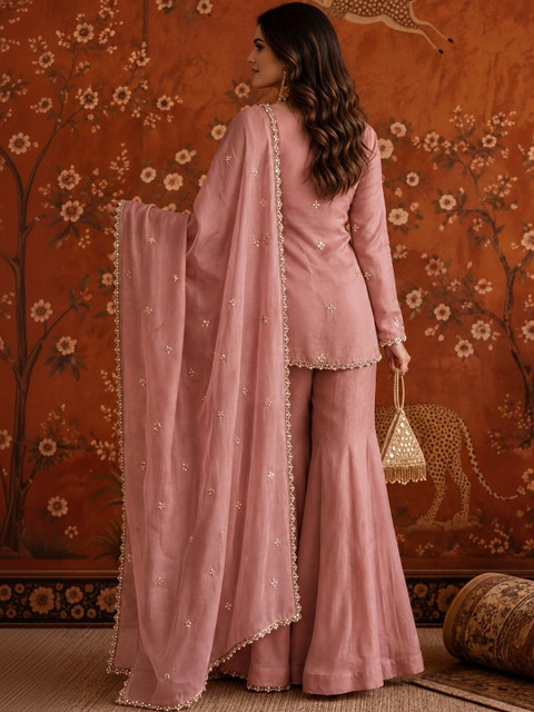 Sangria Women Embroidered Regular Kurta with Sharara & With Dupatta - Image 5