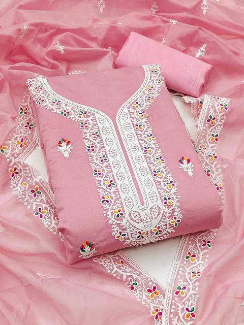 Sangria Embroidered Semi-Stitched Dress Material