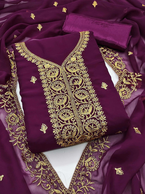 Sangria Embroidered Semi-Stitched Dress Material