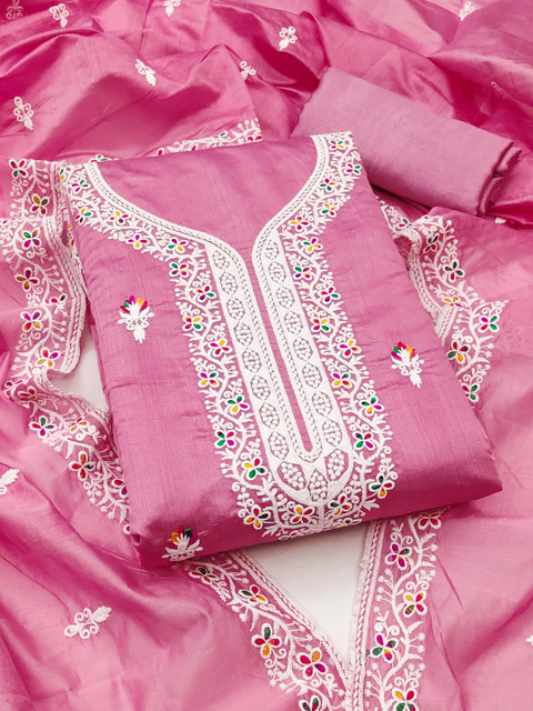 Sangria Embroidered Semi-Stitched Dress Material