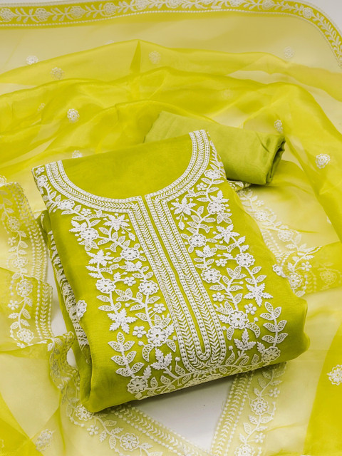 Sangria Embroidered Organza Semi-Stitched Dress Material - Image 2