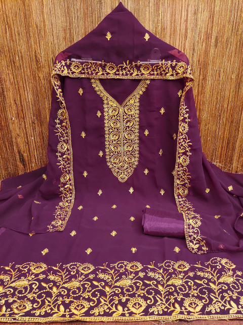 Sangria Embroidered Semi-Stitched Dress Material - Image 3