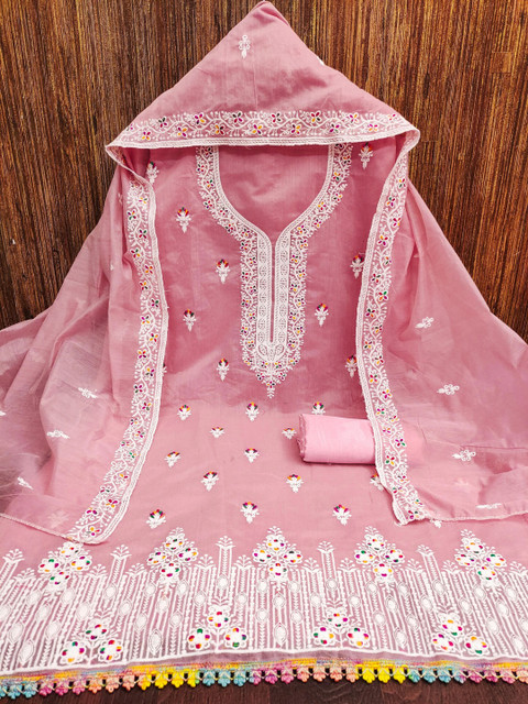 Sangria Embroidered Semi-Stitched Dress Material - Image 3