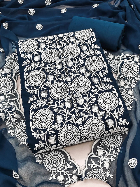 Sangria Embroidered Semi-Stitched Dress Material