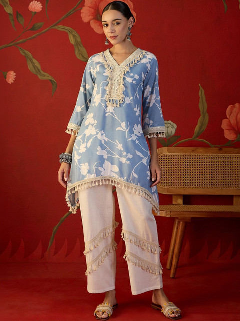 Sangria Floral Printed Tunic with Trousers