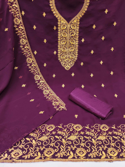 Sangria Embroidered Semi-Stitched Dress Material - Image 2