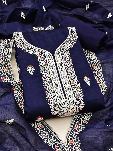Sangria Embroidered Semi-Stitched Dress Material