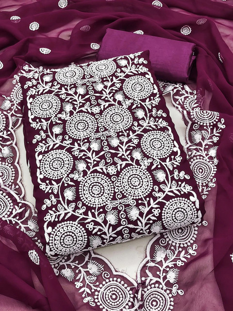 Sangria Embroidered Semi-Stitched Dress Material