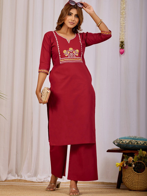 KALINI Indie Florals Embroidered Top with Palazzos - Image 4