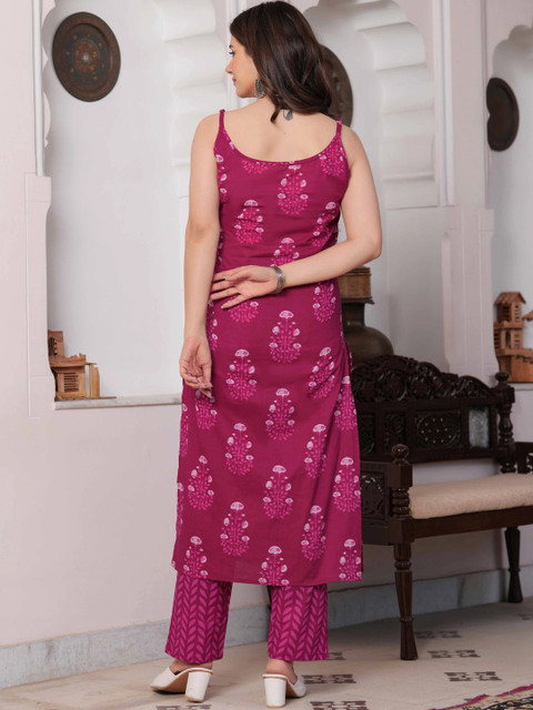 Sangria Women Ethnic Motifs Printed Regular Pure Cotton Kurta with Trousers - Image 2