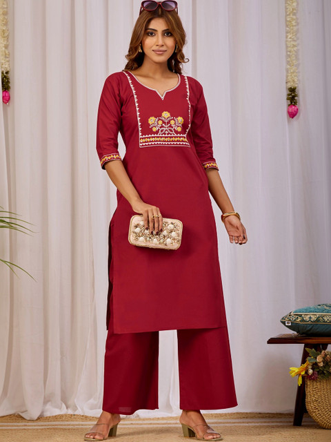 KALINI Indie Florals Embroidered Top with Palazzos - Image 7