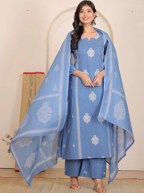 LOVE BRAJ SERVICES Women Ethnic Motifs Embroidered Regular Thread Work Pure Cotton Kurta with Palazzos & - Image 7