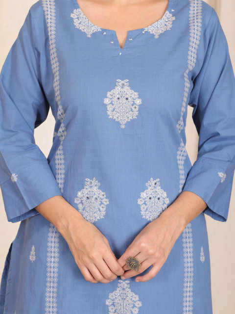 LOVE BRAJ SERVICES Women Ethnic Motifs Embroidered Regular Thread Work Pure Cotton Kurta with Palazzos & - Image 4