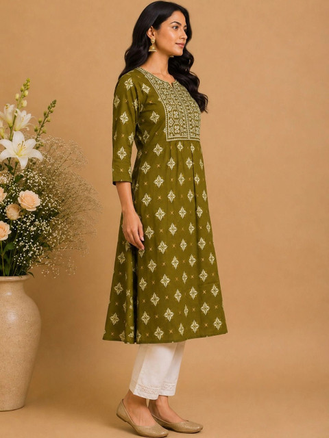 Araaha Women Ethnic Motifs Embellished Mirror Work Anarkali Kurta - Image 3