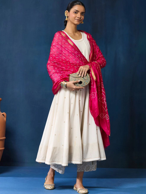 Taavi Women Pink Tie and Dye Woven Design Jacquard Weave Printed Bandhani Dupatta - Image 7