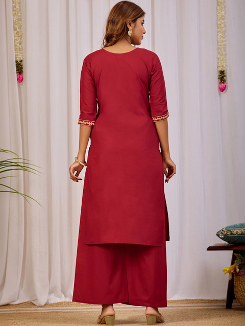 Sangria Indie Florals Embroidered Top with Palazzos - Image 2