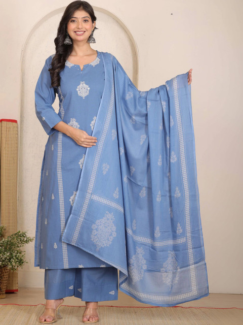 LOVE BRAJ SERVICES Women Ethnic Motifs Embroidered Regular Thread Work Pure Cotton Kurta with Palazzos &